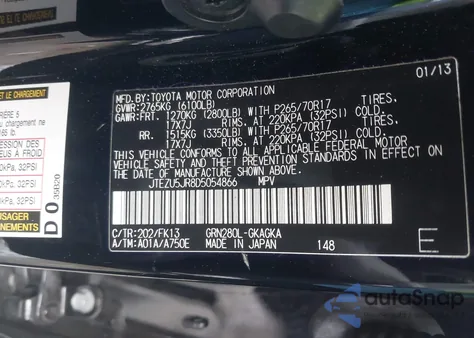 2013 Toyota 4Runner Sr5 z USA, uszkodzony, nr VIN JTEZU5JR8D5054866